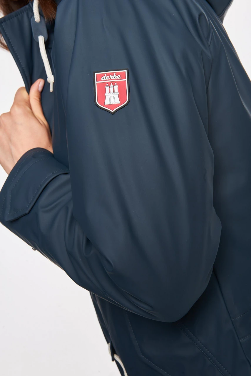 Derbe Friese Tidaholm Damen Regenmantel Dunkelblau Gefüttert 7 Derbe Friese Tidaholm Damen Regenmantel Dunkelblau Gefüttert - Image 5