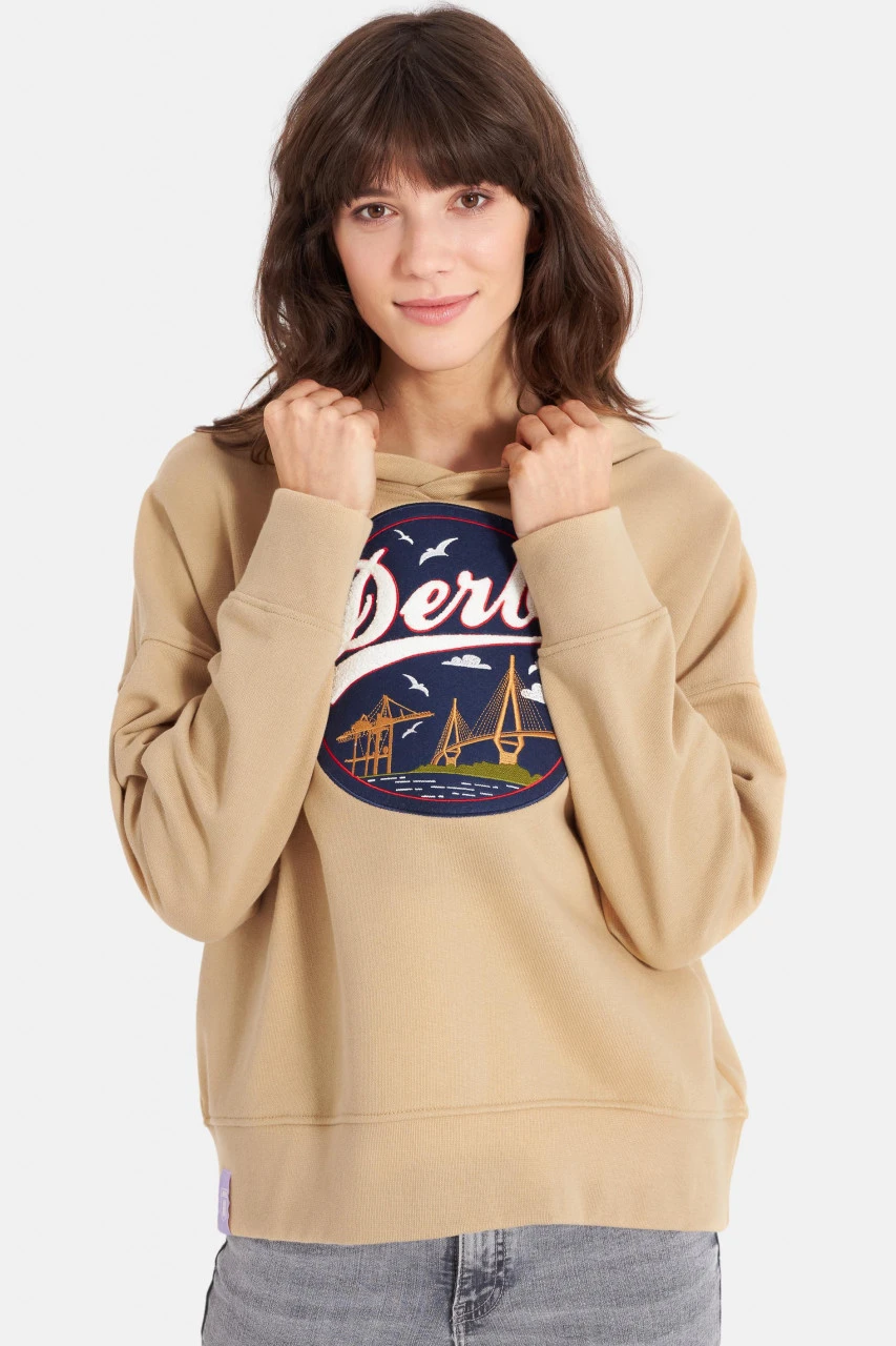 Derbe Hafenbrücke Hoodie Damen Pullover Caramel Ocker Hellbraun 4 Derbe Hafenbrücke Hoodie Damen Pullover Caramel Ocker Hellbraun - Image 2