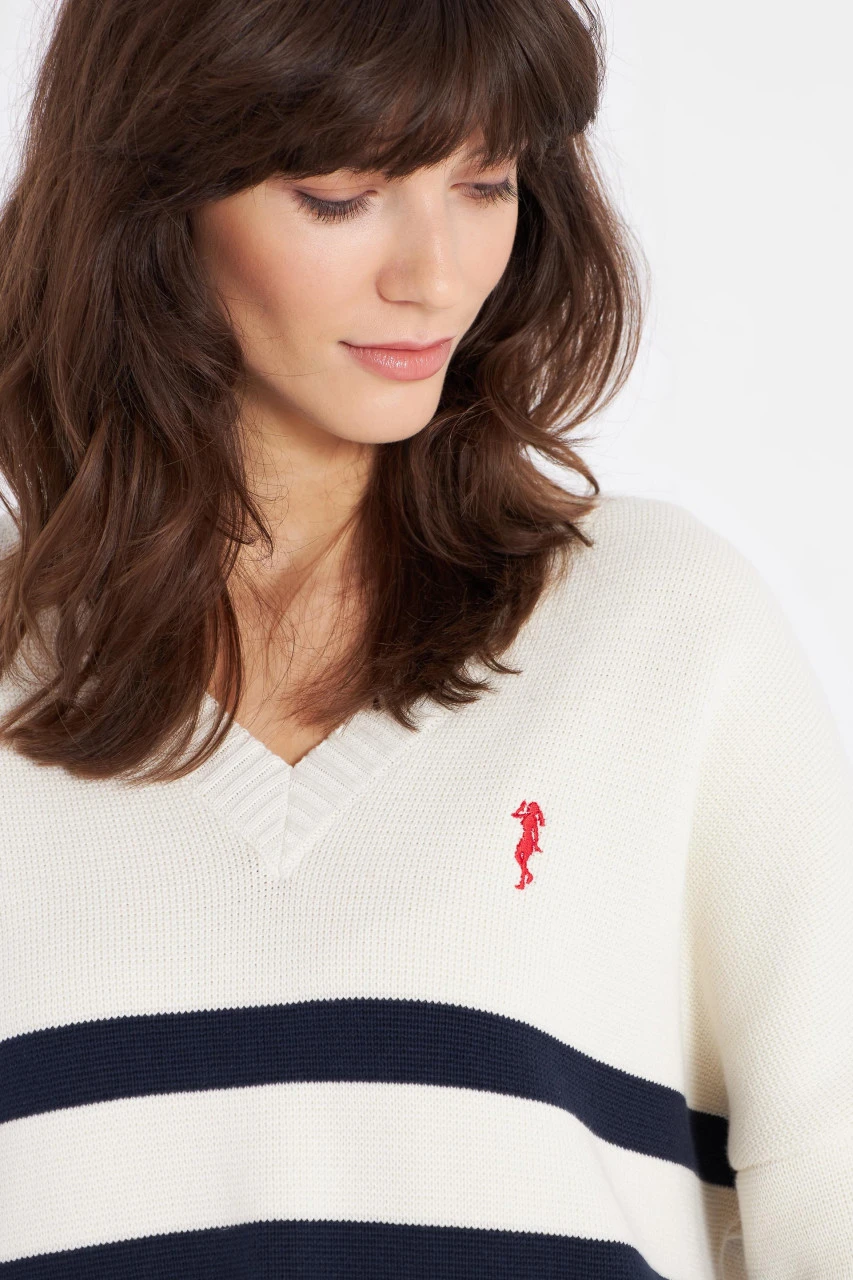 Derbe Kippes Damen Pullover Offwhite Navy Beige Blau Gestreift Strickpullover Baumwolle Nachhaltig 7 Derbe Kippes Damen Pullover Offwhite Navy Beige Blau Gestreift Strickpullover Baumwolle Nachhaltig - Image 5