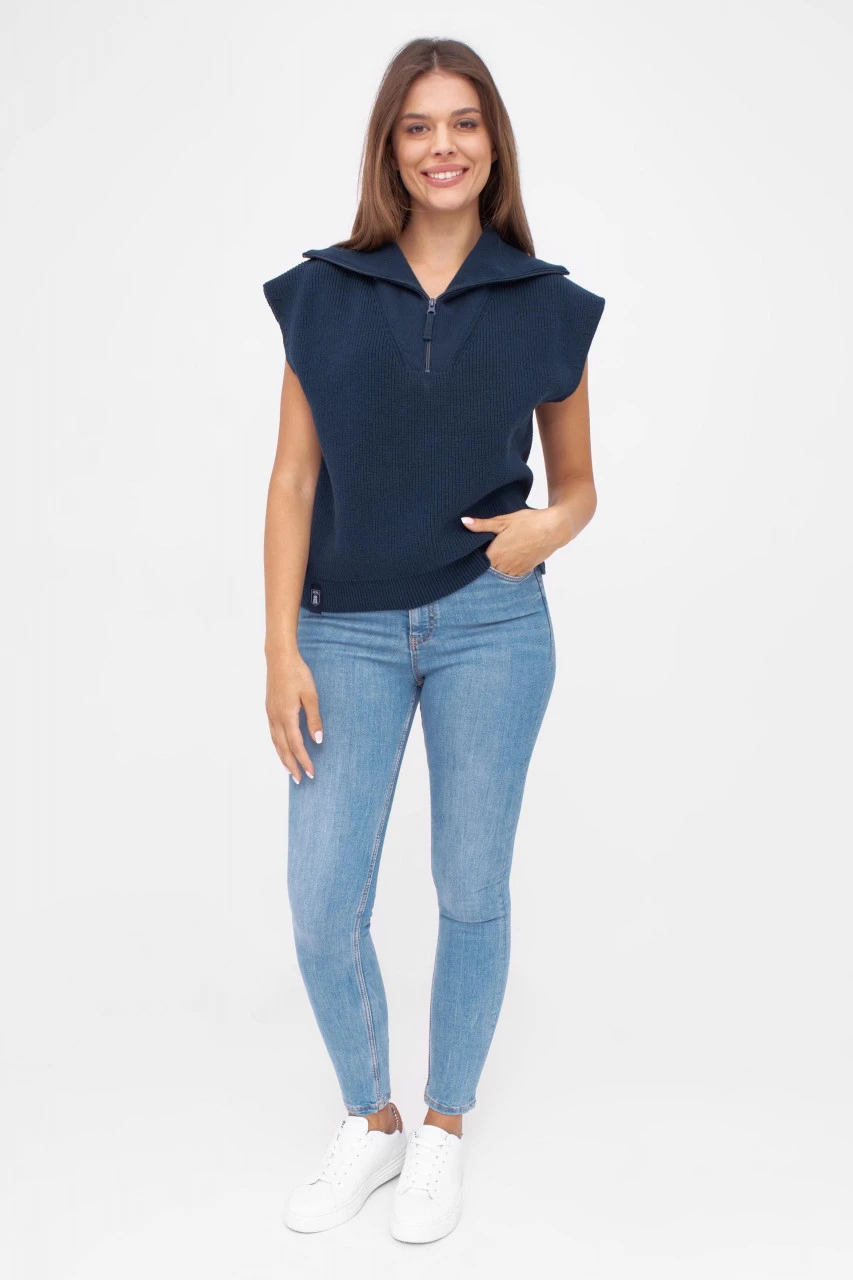 Derbe Troyunder Gots Organic Damen Troyer Pullunder Weste Rippstrick Navy Dunkelblau 5 Derbe Troyunder Gots Organic Damen Troyer Pullunder Weste Rippstrick Navy Dunkelblau - Image 3