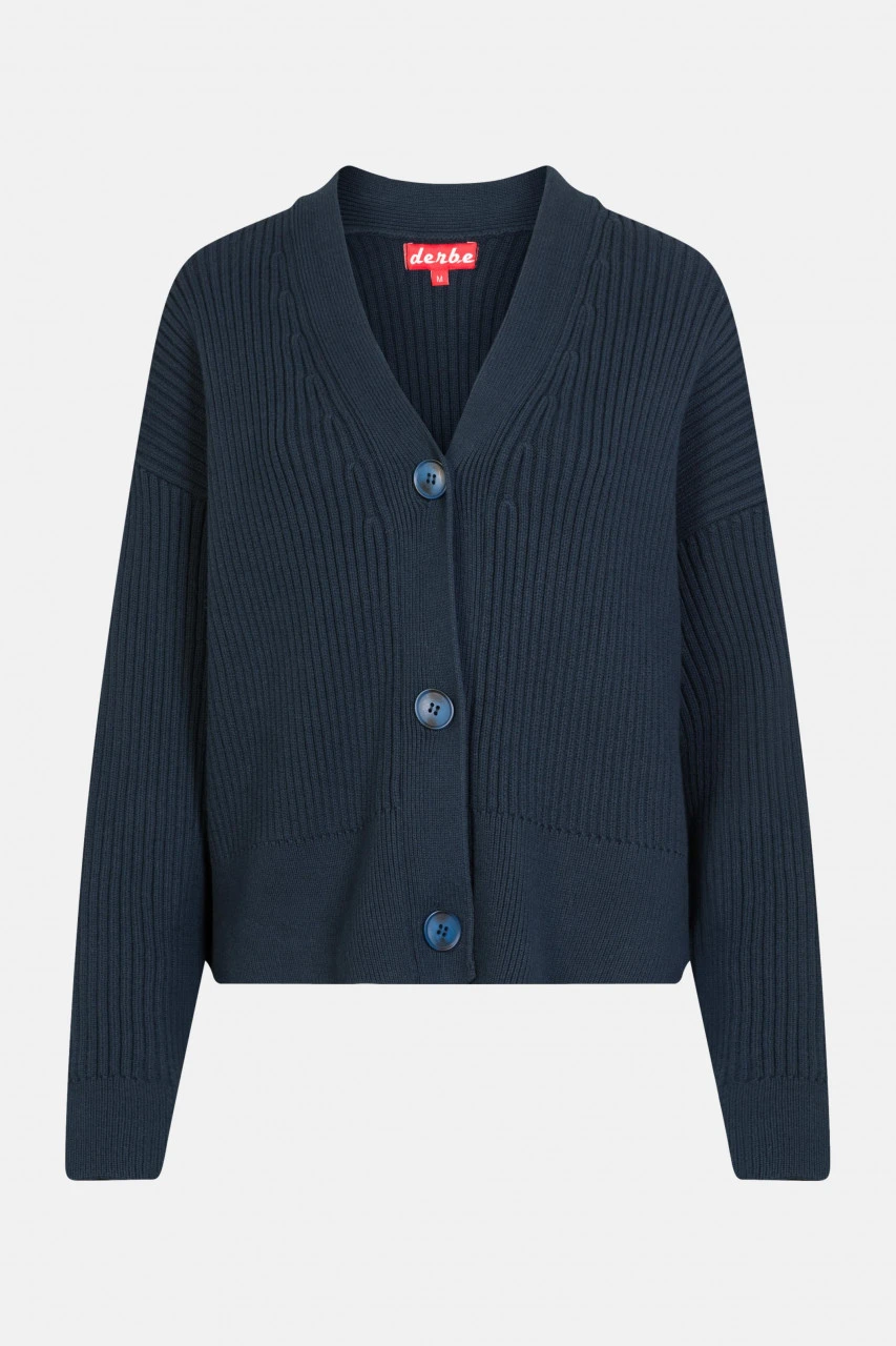 Derbe Cardie Gots Organic Damen Strickjacke Rippstrick Navy Dunkelblau 3 Derbe Cardie Gots Organic Damen Strickjacke Rippstrick Navy Dunkelblau