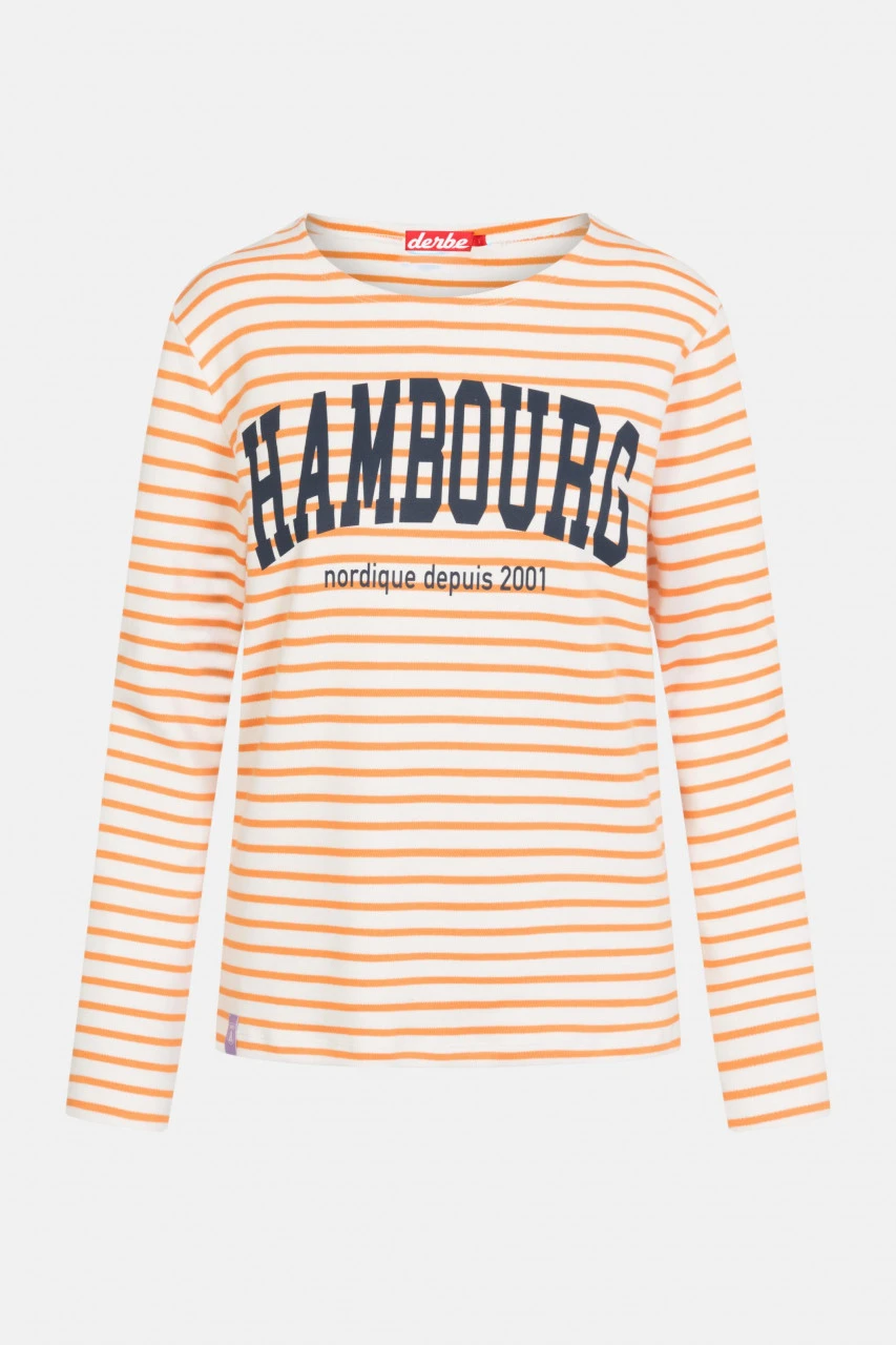 Derbe Hambourg Damen Langarmshirt Striped Offwhite Sun Orange Beige Gestreift 3 Derbe Hambourg Damen Langarmshirt Striped Offwhite Sun Orange Beige Gestreift
