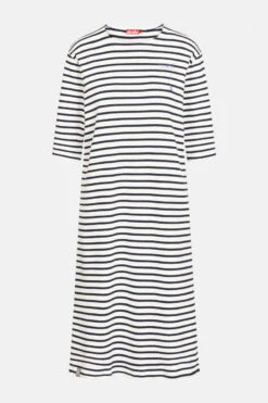 Derbe Papierschiff Damen Longshirt Kleid Striped Offwhite Navy Beige Dunkelblau Gestreift