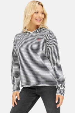 Derbe Robbenschnute Damen Hoodie Kapuzenpullover Gestreift Navy Dunkelblau Weiß Nachhaltig -Kleider Verkauf 14238 1 1280x1280