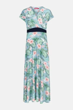 Derbe Hawa Damen Kleid Allover Long Blumen Türkis Rosa Forget Me Not Nachhaltig