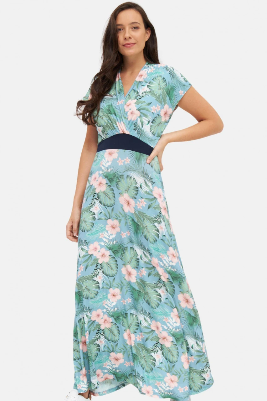 Derbe Hawa Damen Kleid Allover Long Blumen Türkis Rosa Forget Me Not Nachhaltig 4 Derbe Hawa Damen Kleid Allover Long Blumen Türkis Rosa Forget Me Not Nachhaltig - Image 2