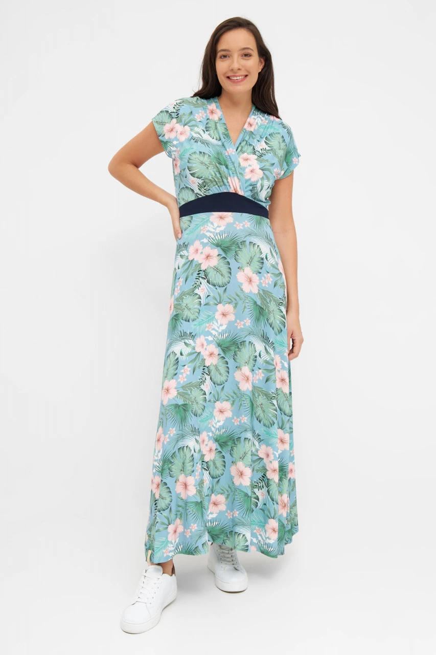 Derbe Hawa Damen Kleid Allover Long Blumen Türkis Rosa Forget Me Not Nachhaltig 5 Derbe Hawa Damen Kleid Allover Long Blumen Türkis Rosa Forget Me Not Nachhaltig - Image 3