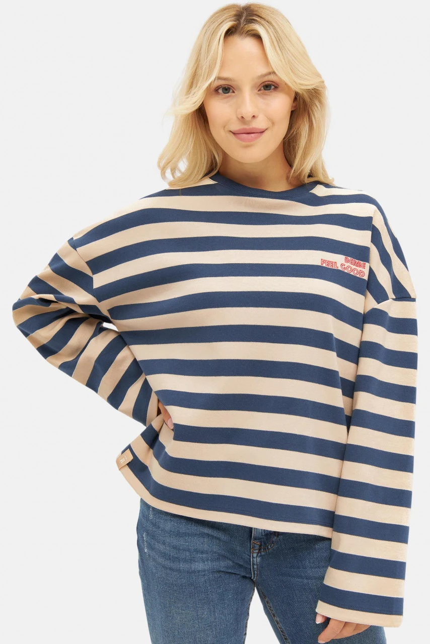Derbe Feel Good Striped Damen Langarmshirt Dunkelblau Beige Gestreift 4 Derbe Feel Good Striped Damen Langarmshirt Dunkelblau Beige Gestreift - Image 2