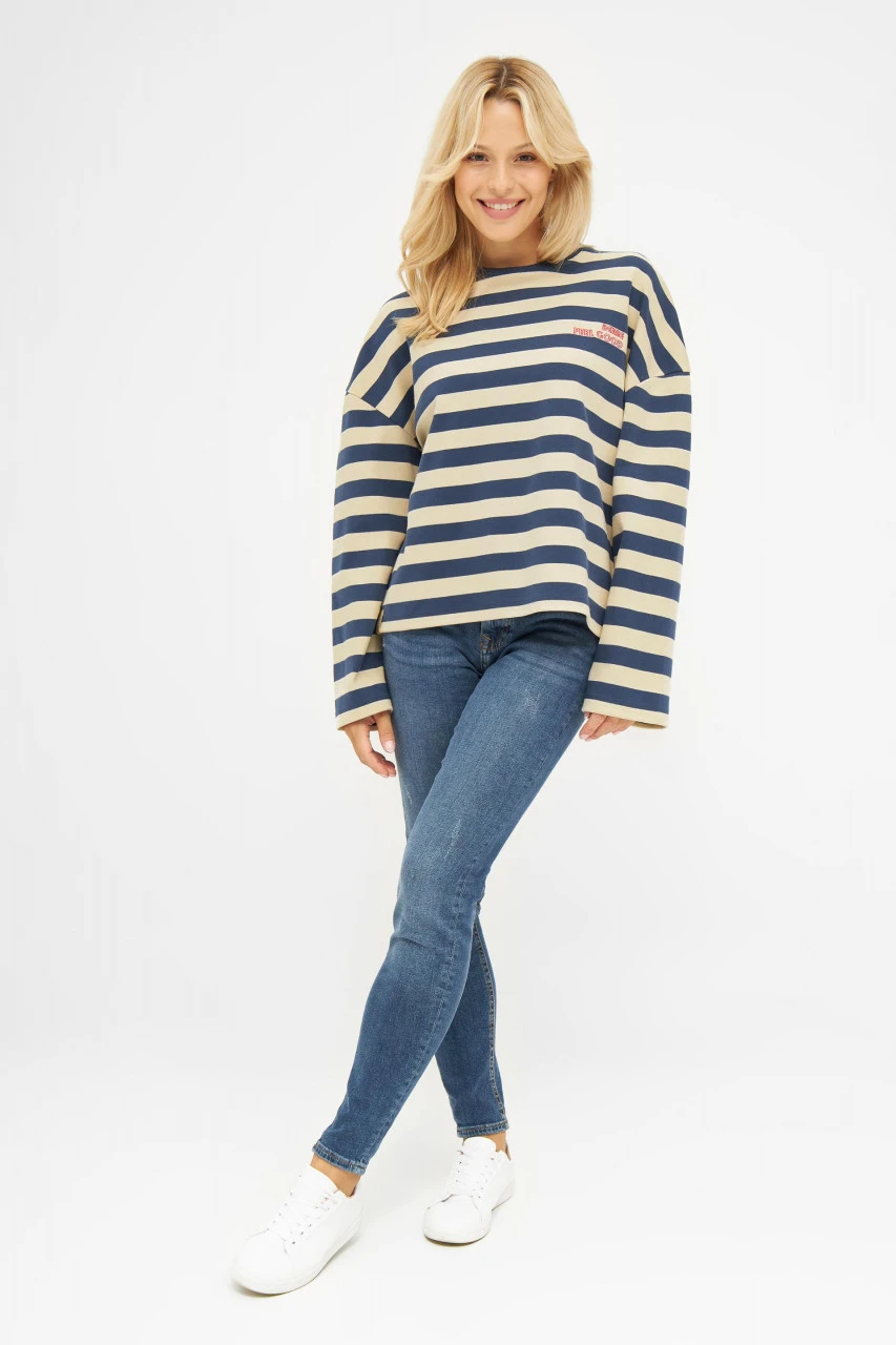 Derbe Feel Good Striped Damen Langarmshirt Dunkelblau Beige Gestreift 6 Derbe Feel Good Striped Damen Langarmshirt Dunkelblau Beige Gestreift - Image 4