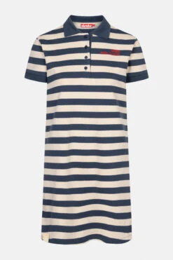 Derbe Feel Good Striped Damen Polo Kleid Navy Dunkelblau Beige Gestreift