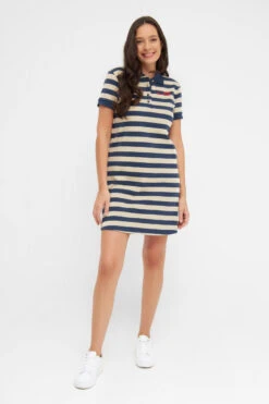 Derbe Feel Good Striped Damen Polo Kleid Navy Dunkelblau Beige Gestreift -Kleider Verkauf 14403 3 1280x1280