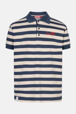 Derbe Feel Good Herren Polo Shirt Navy Dunkelblau Beige Gestreift