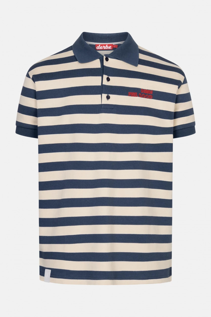Derbe Feel Good Herren Polo Shirt Navy Dunkelblau Beige Gestreift 3 Derbe Feel Good Herren Polo Shirt Navy Dunkelblau Beige Gestreift