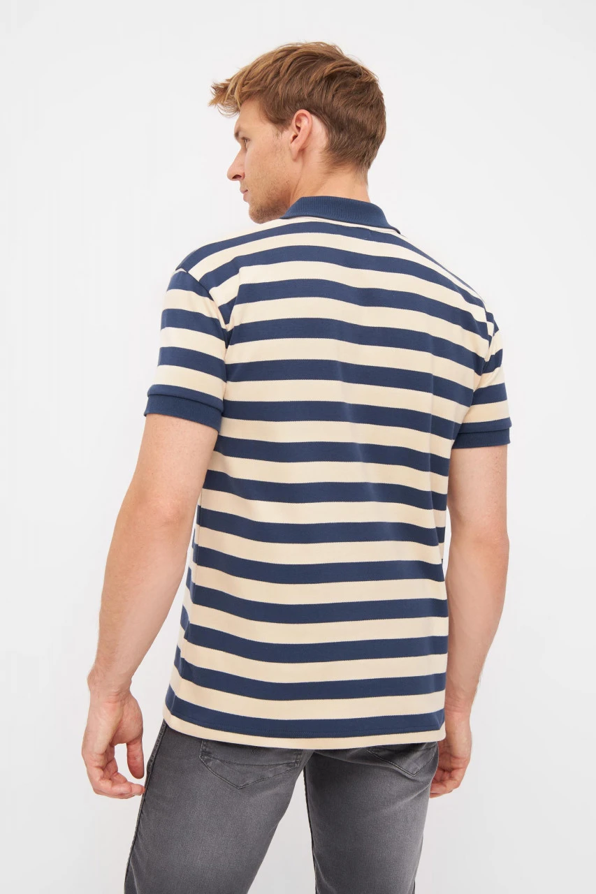 Derbe Feel Good Herren Polo Shirt Navy Dunkelblau Beige Gestreift 5 Derbe Feel Good Herren Polo Shirt Navy Dunkelblau Beige Gestreift - Image 3