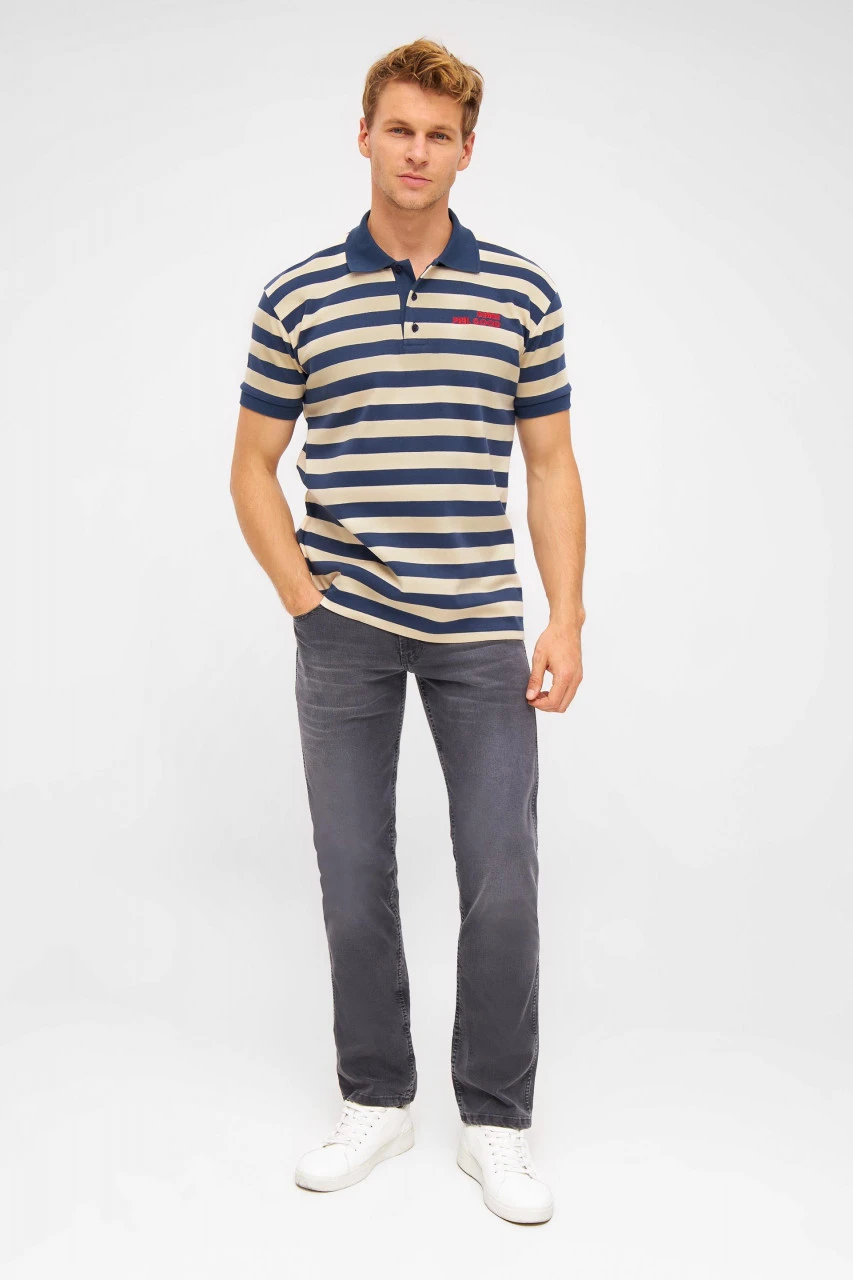 Derbe Feel Good Herren Polo Shirt Navy Dunkelblau Beige Gestreift 6 Derbe Feel Good Herren Polo Shirt Navy Dunkelblau Beige Gestreift - Image 4