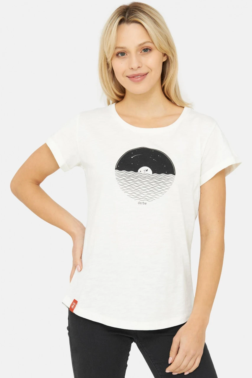 Derbe Plattenmeer Damen T-Shirt Weiß Schallplatte Wellen 4 Derbe Plattenmeer Damen T-Shirt Weiß Schallplatte Wellen - Image 2
