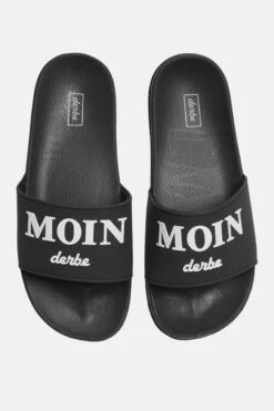 Derbe Buddellette Moin Schlappen Latschen Schwarz Offwhite